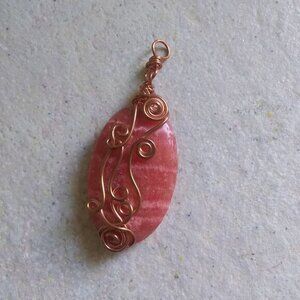 Copper Wire Wrapped Rhodochrosite Pendant! Self Love Femininity Watermelon Pink